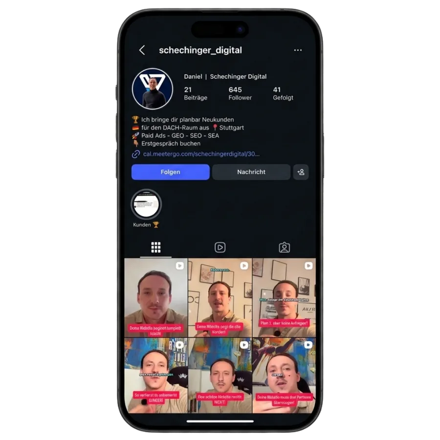 Instagram-Profil von Schechinger Digital auf einem Smartphone